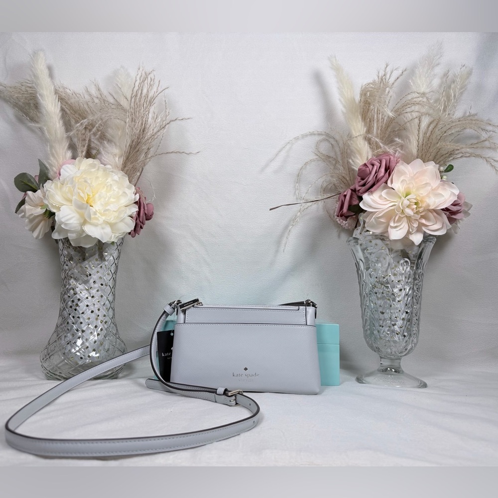 Light Gray Kate Spade Sadie Saffiano Leather Top Zip Crossbody Bag TWO PIECE SET